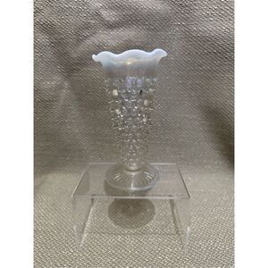 Vintage Anchor Hocking Moonstone Hobnail Glass Vase 5.5" White Opalescent Ruffle
